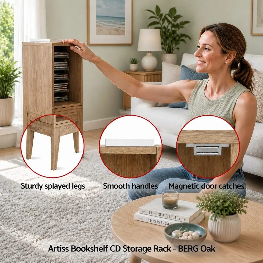 Oak Bookshelf Media Storage Rack 14 Shelves Adjustable Display Cabinet
