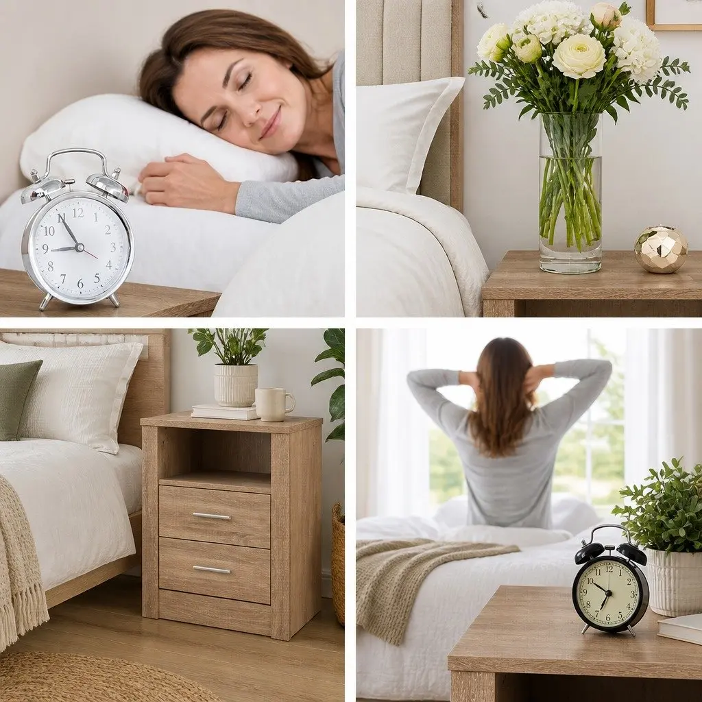 Bedside Table Modern Oak 2 Drawers Open Shelf Storage Unit