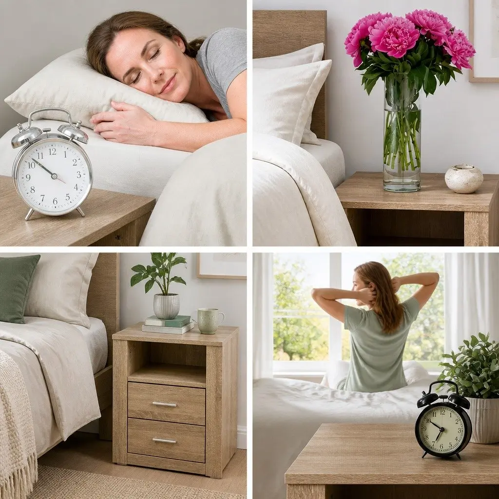 Bedside Table Oak 2 Drawers with Shelf 52cm x 40cm x 54cm Storage Nightstand