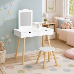 Kids Dressing Table Set: Vanity, Chair & Mirror
