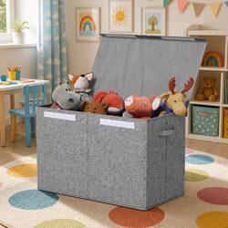 Toy Box Chest Storage Organizer Flip-Top Lid Foldable Bins Grey Collapsible
