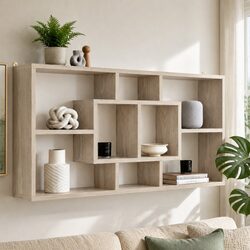 Floating Wall Shelf Display Unit 8 Compartment Bookcase Organiser Vertical