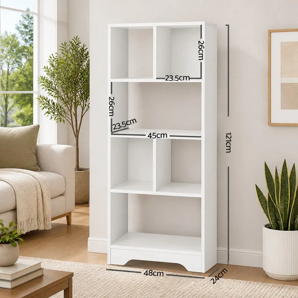 4-Tier Display Shelf White Bookcase Storage Unit
