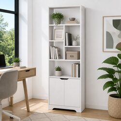 White Bookshelf with Cabinet 8-Tier Display Shelf Storage Unit Bedroom Living