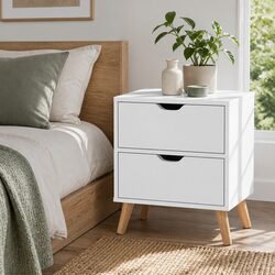 Bedside Table 2 Drawers Scandinavian Design Splayed Legs Storage White