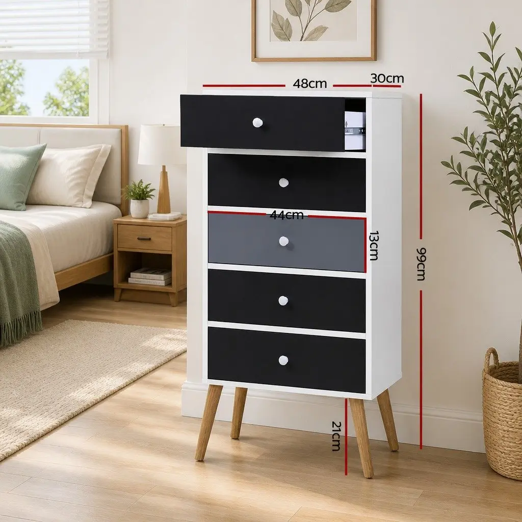 5-Drawer Chest of Drawers Bedroom Dresser Tallboy Storage Cabinet Wooden Legs