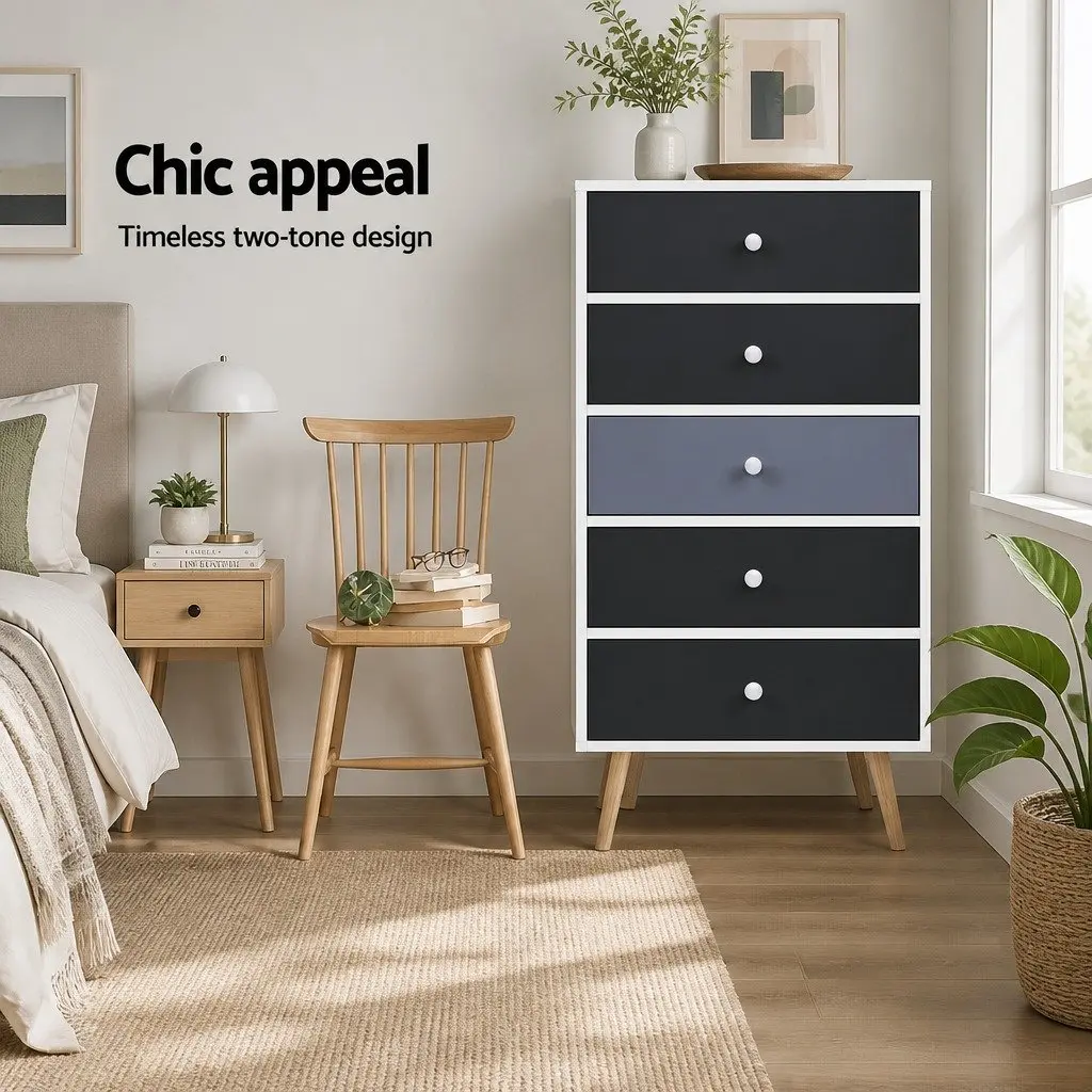 5-Drawer Chest of Drawers Bedroom Dresser Tallboy Storage Cabinet Wooden Legs