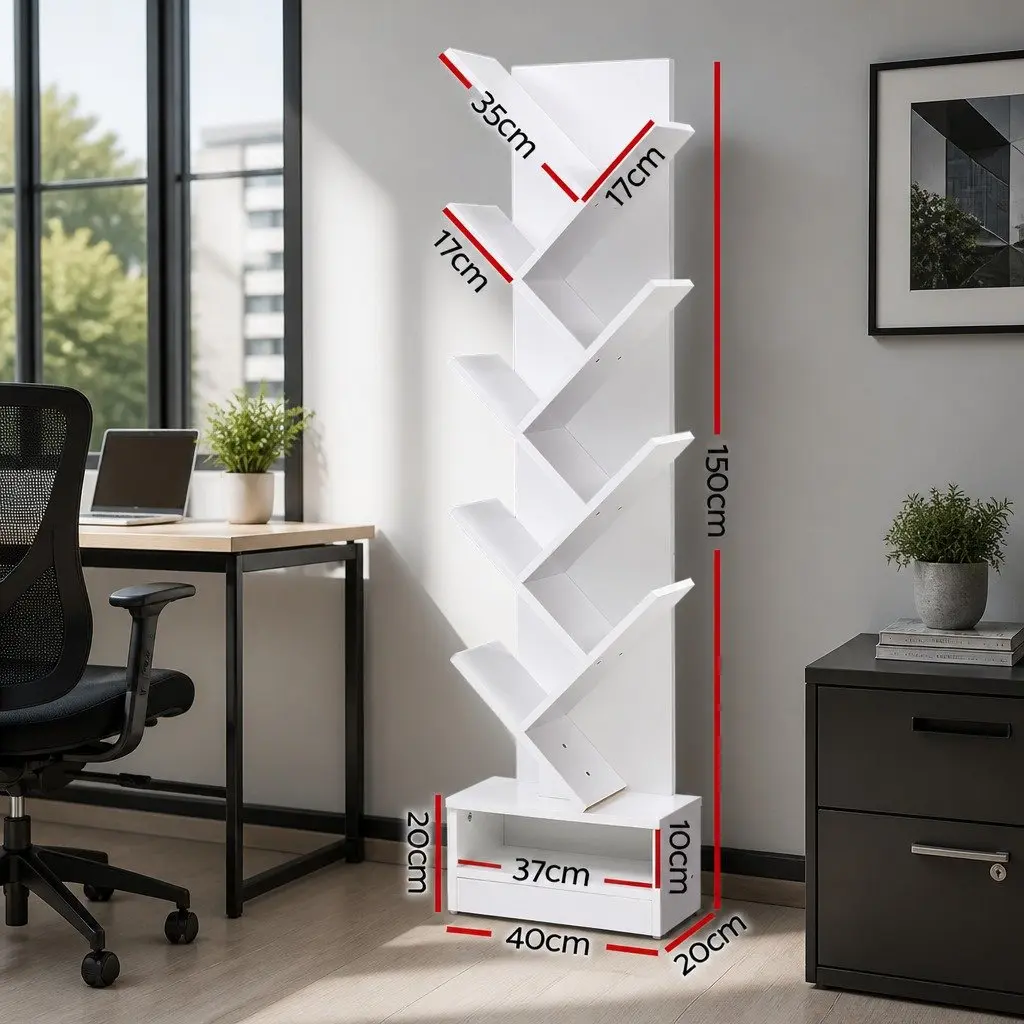 9-Tier Tree Bookshelf in White