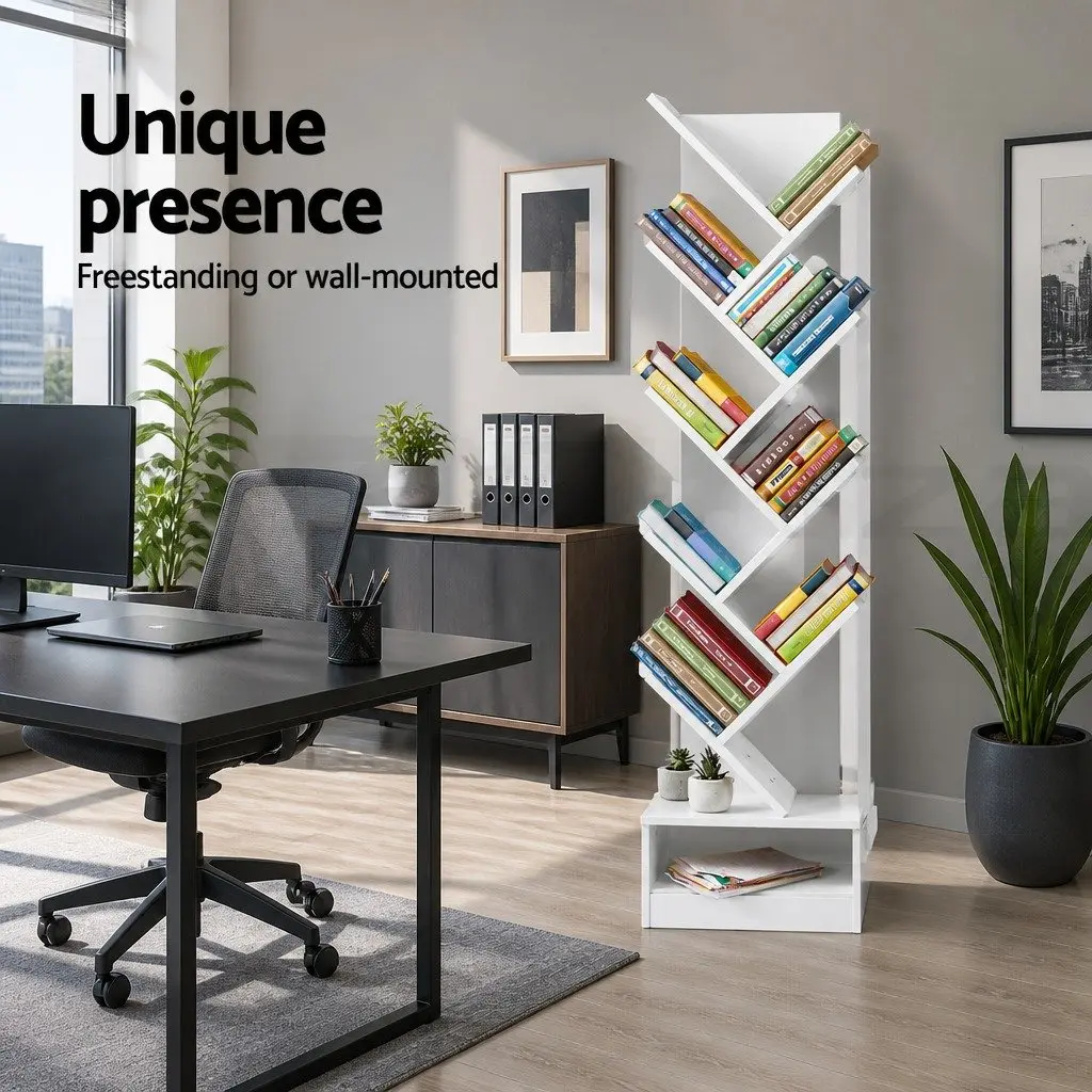 9-Tier Tree Bookshelf in White