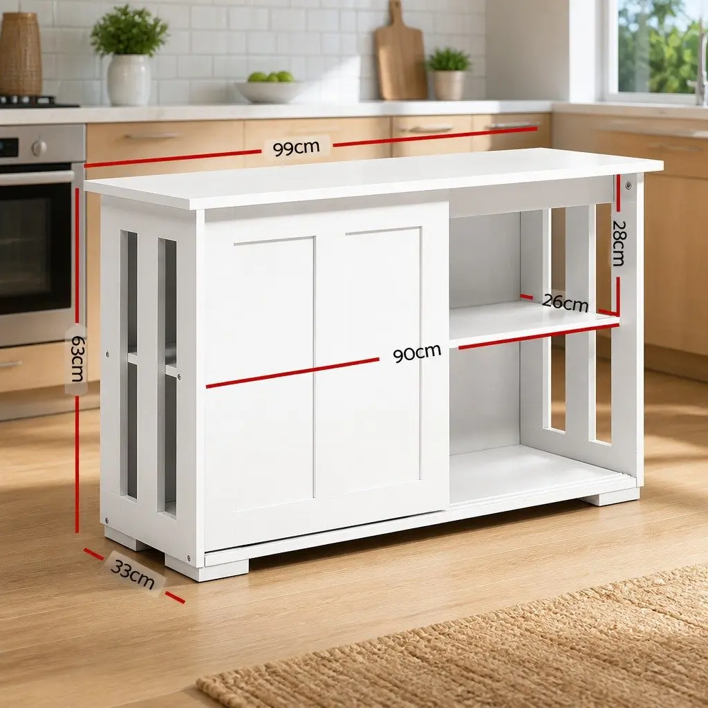 Buffet Sideboard White Sliding Doors 99cm W x 33cm D x 63cm H