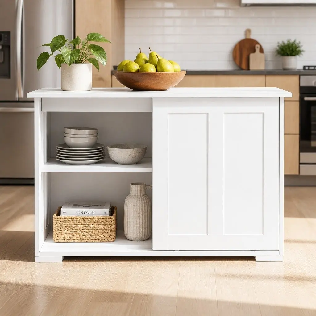 Buffet Sideboard White Sliding Doors 99cm W x 33cm D x 63cm H