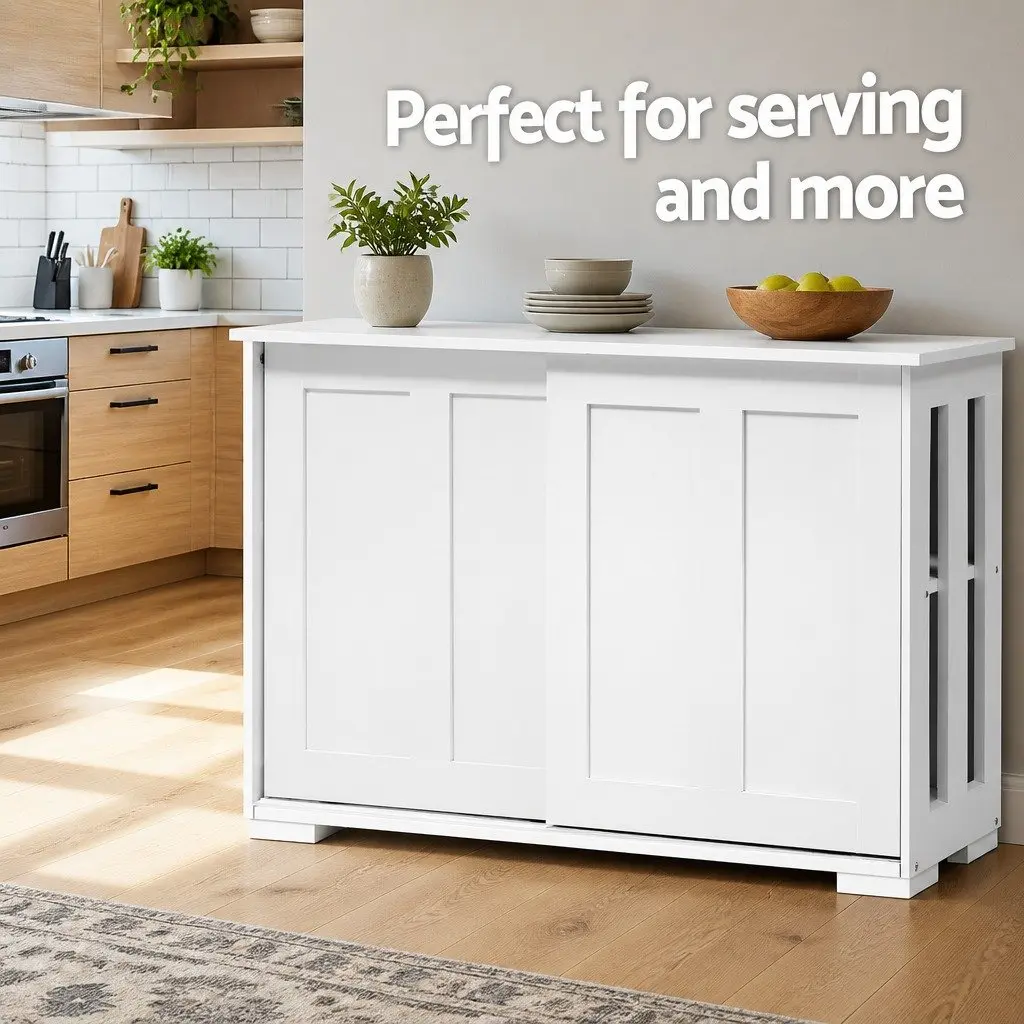 Buffet Sideboard White Sliding Doors 99cm W x 33cm D x 63cm H