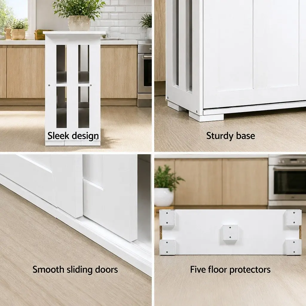 Buffet Sideboard White Sliding Doors 99cm W x 33cm D x 63cm H