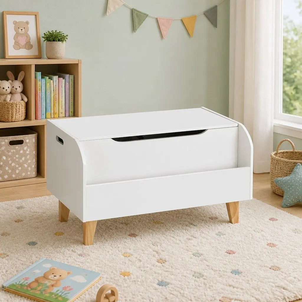 Kids Toy Box Chest Bookshelf Storage Organizer 2-in-1 White 80cm x 28cm x 44.5cm