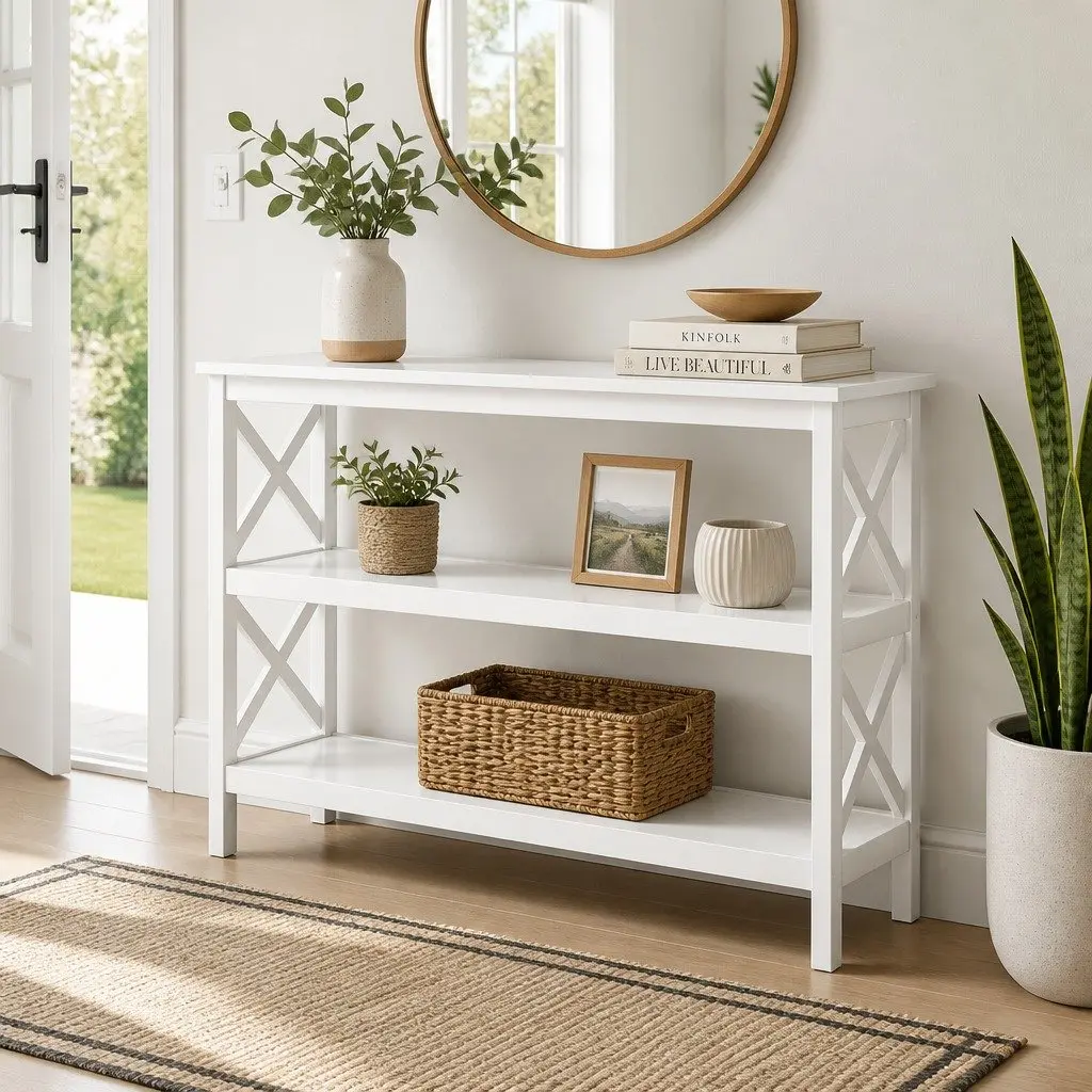 White 3-Tier Console Table Display Shelving Unit 100cm x 40cm x 76cm