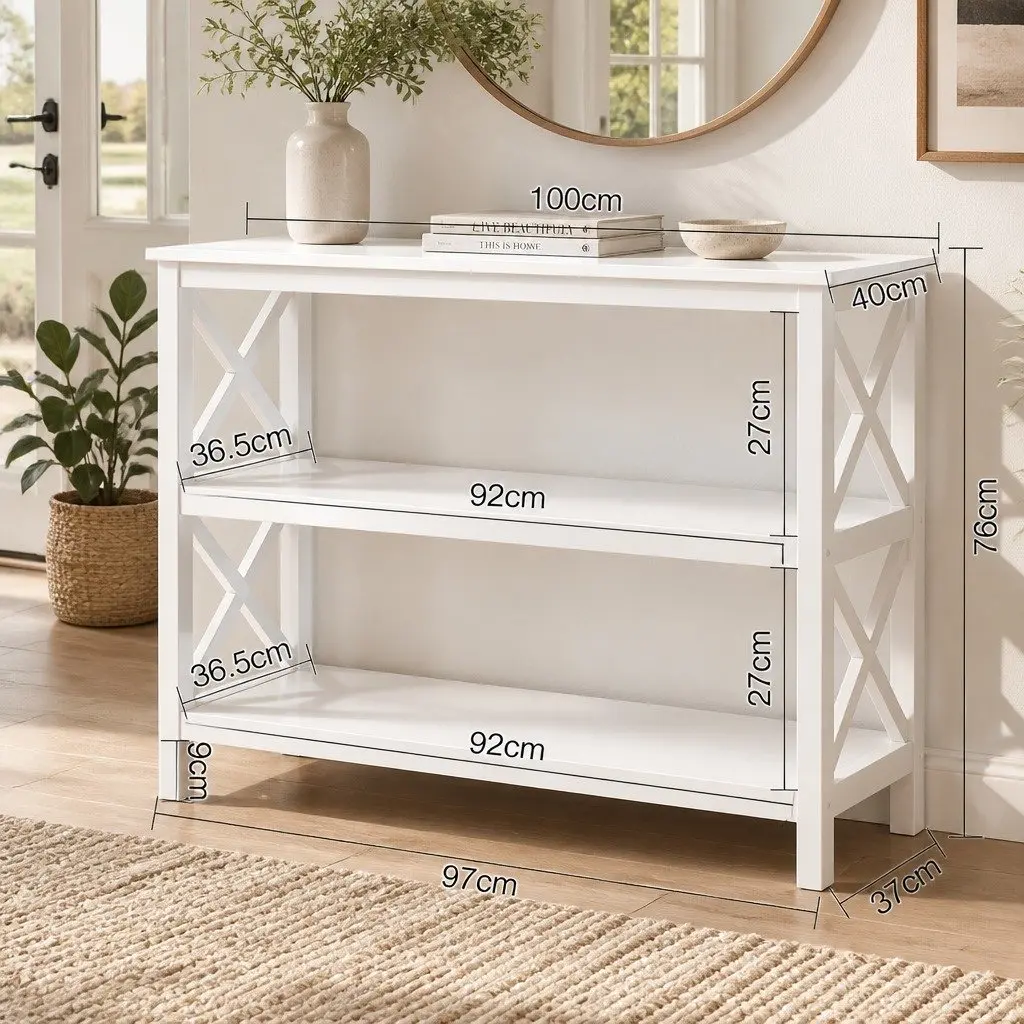 White 3-Tier Console Table Display Shelving Unit 100cm x 40cm x 76cm