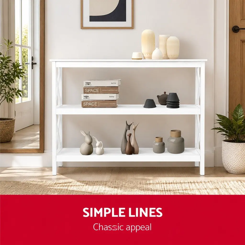 White 3-Tier Console Table Display Shelving Unit 100cm x 40cm x 76cm