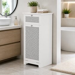 Laundry Hamper Cabinet Bathroom Storage Rattan Clothes Basket Organiser White