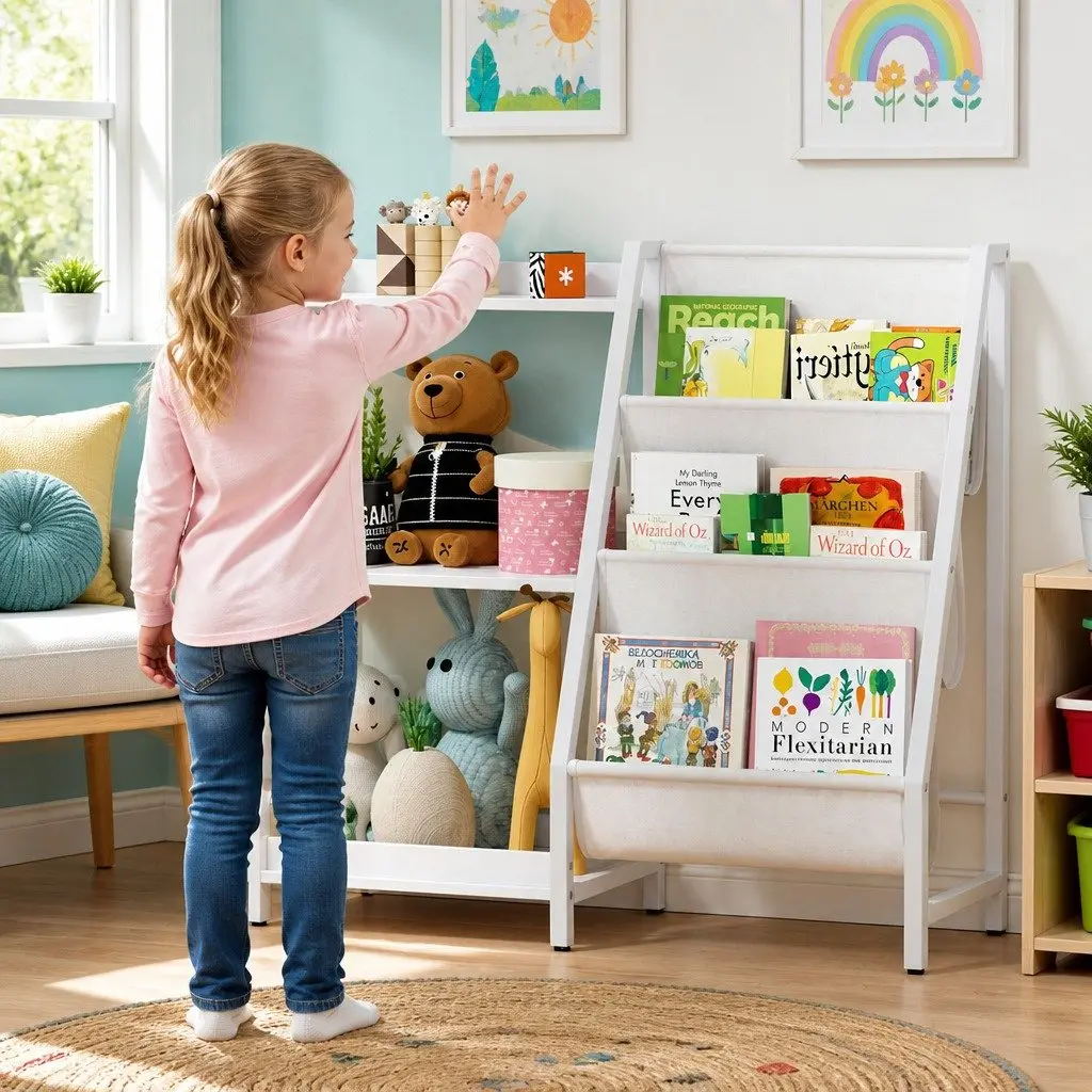 Kids Bookshelf 3-Tier White Toy Storage Organizer Rack Display Bookcase