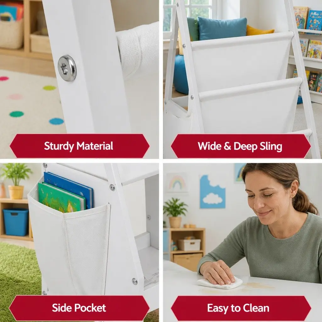 Kids Bookshelf 3-Tier White Toy Storage Organizer Rack Display Bookcase
