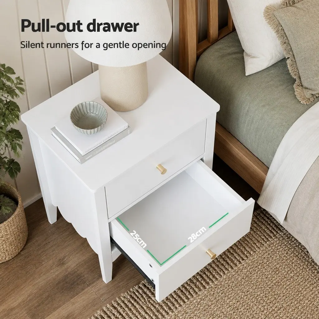 Bedside Table 2 Drawers Bedroom Nightstand Storage Unit White Furniture