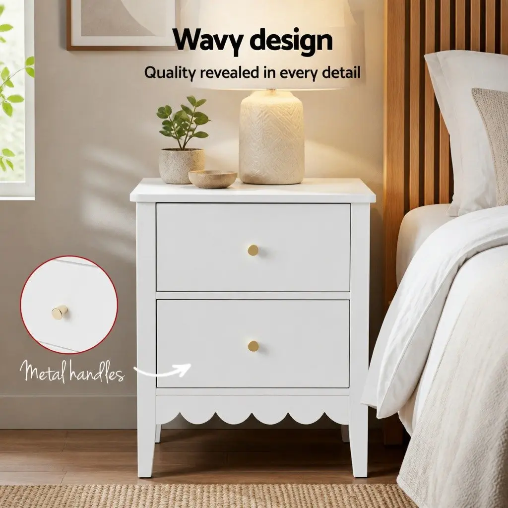 Bedside Table 2 Drawers Bedroom Nightstand Storage Unit White Furniture