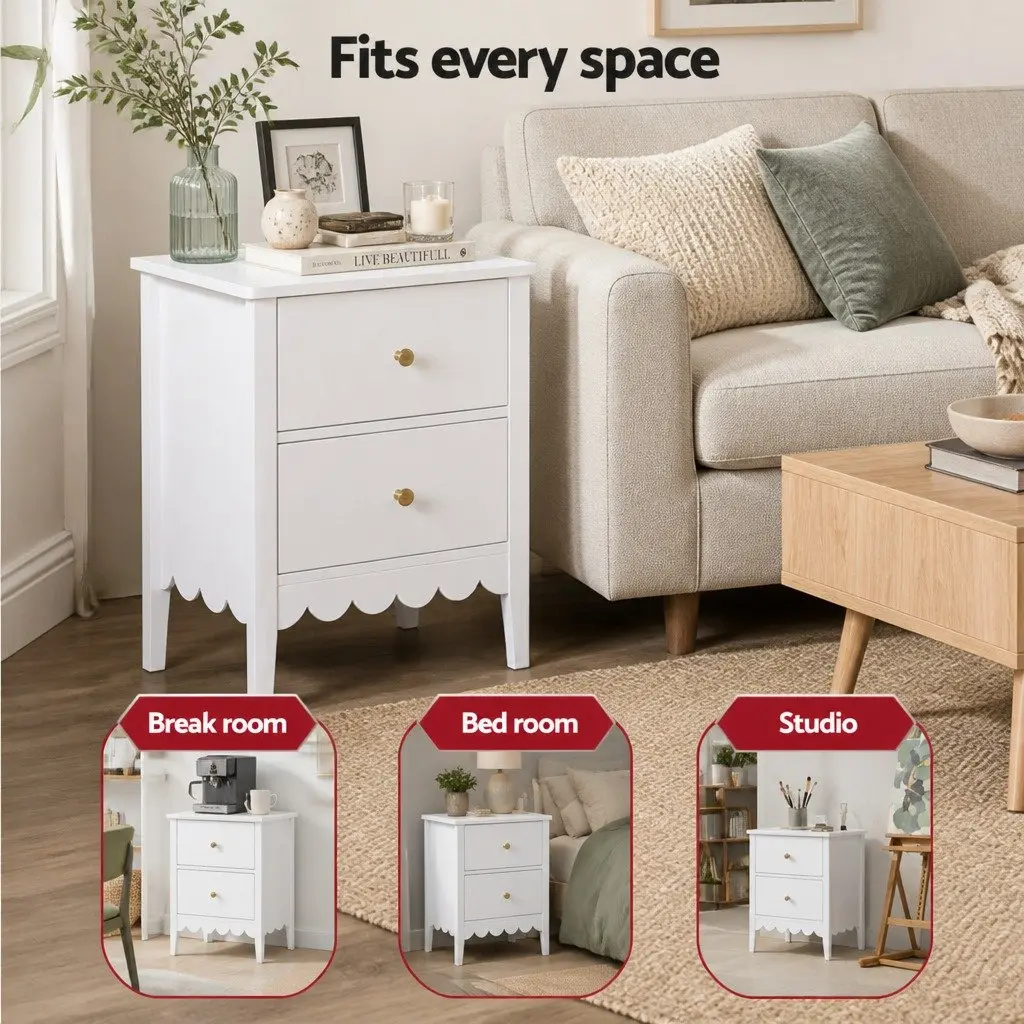 Bedside Table 2 Drawers Bedroom Nightstand Storage Unit White Furniture