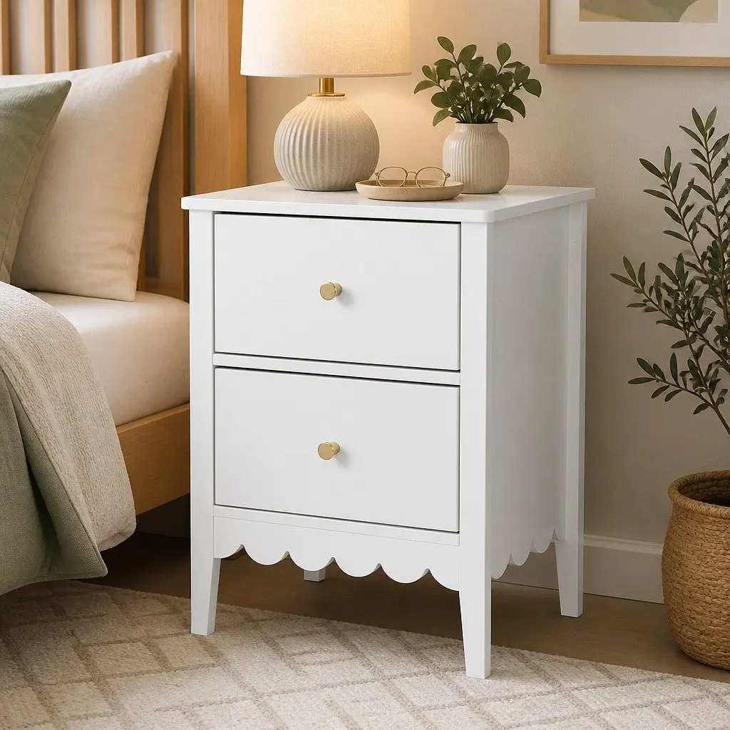 Bedside Table 2 Drawers Bedroom Nightstand Storage Unit White Furniture