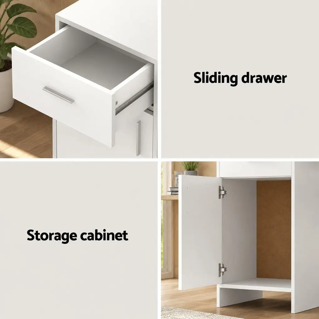 White Computer Desk with Storage Drawer Cabinet Office Desk 100CM