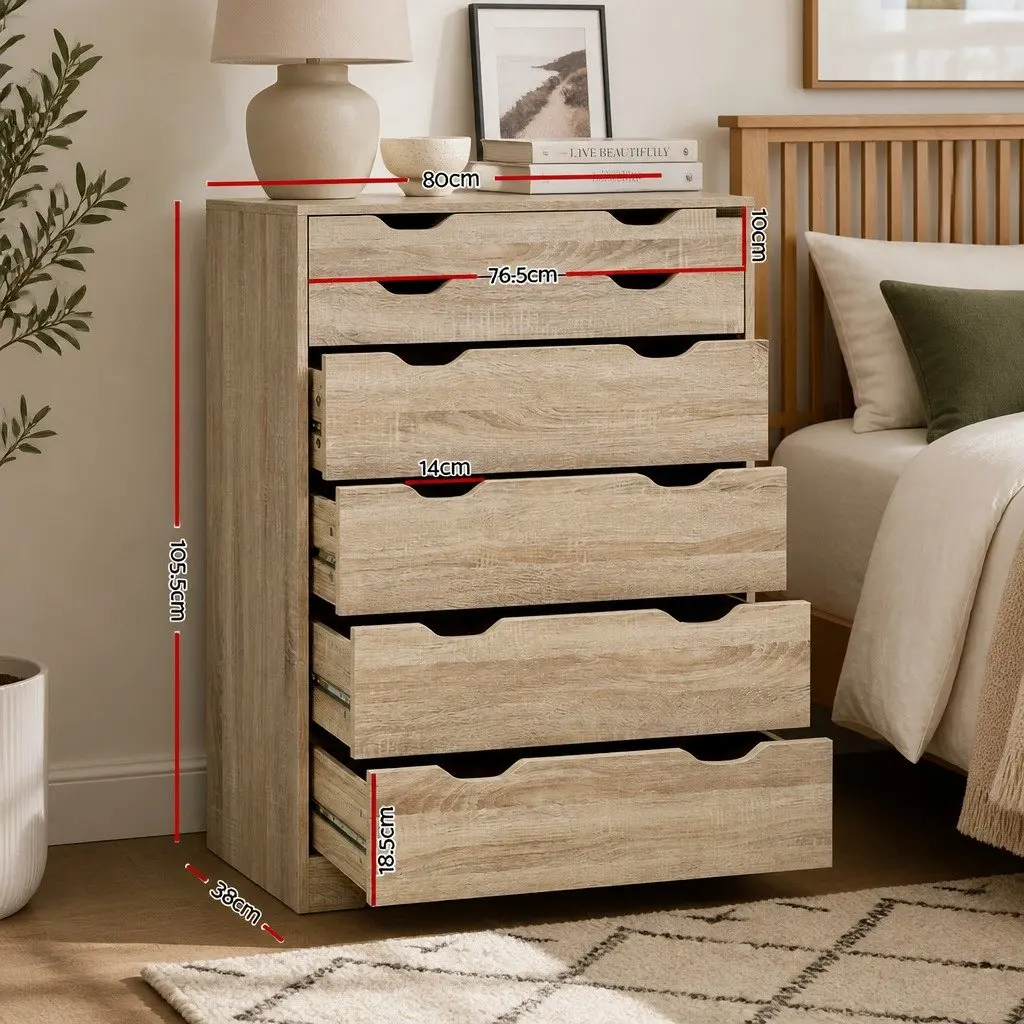 6 Drawer Chest Tallboy Storage Cabinet Oak Bedroom Furniture Scandinavian Design