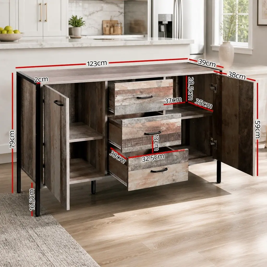 Wooden Sideboard Buffet Cabinet Storage Dark Grey 123cm W x 39cm D x 79cm H