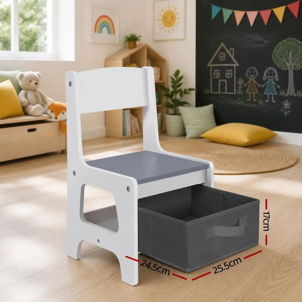 Kids Table and Chairs Set Reversible Chalkboard Surface Grey