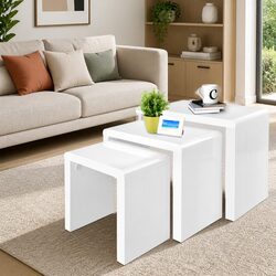 Nesting Coffee Table Set of 3 Glossy White Living Room Furniture Contemporary