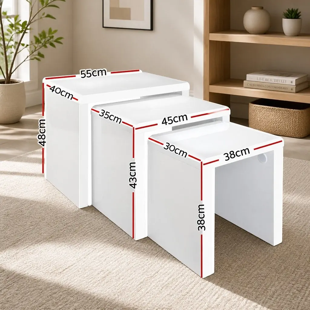 Nesting Coffee Table Set of 3 Glossy White Living Room Furniture Contemporary