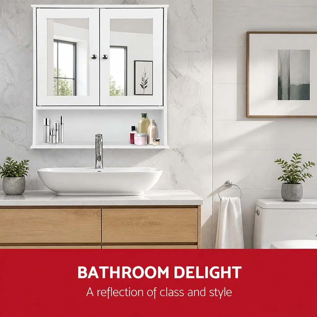 Bathroom Cabinet Mirror Storage White Tallboy Space Saving 56 x 13 x 58 cm