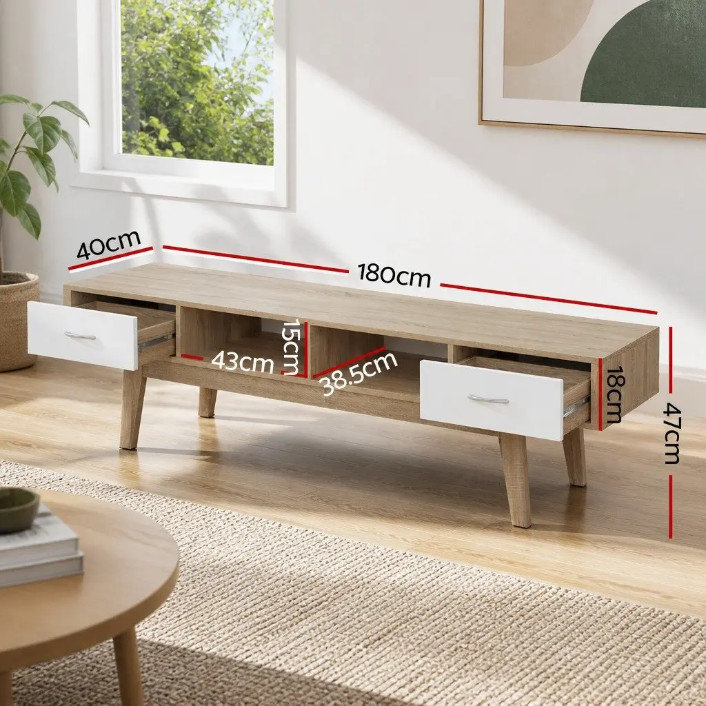 TV Unit Scandinavian Two-Tone Oak White 180cm Living Room Storage