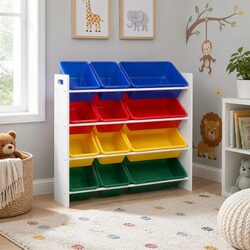 Kids Toy Box Storage Organiser 12 Bins Bookshelf 4-Tier Rack Colourful