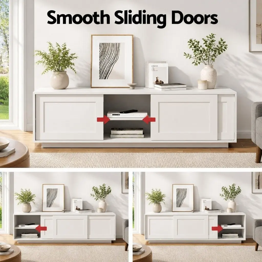 TV Unit Entertainment Storage Cabinet Modern 160cm White Living Room Furniture