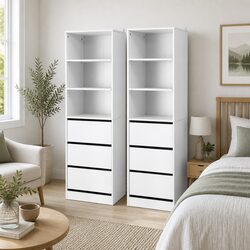 White Chest of Drawers Tallboy Cabinet 2 Piece Set 3 Drawer Storage Bedroom