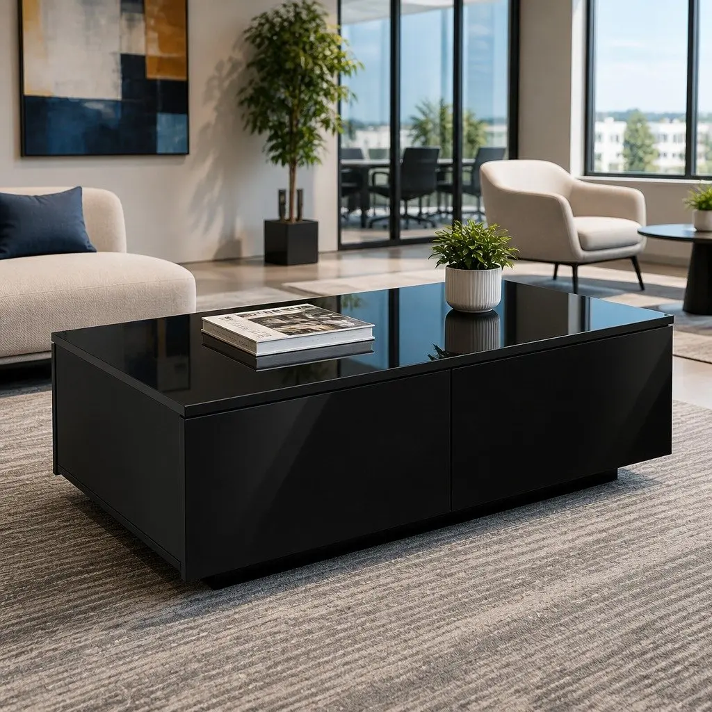 Coffee Table Black Modern 95cm x 60cm x 31cm with 4 Drawers