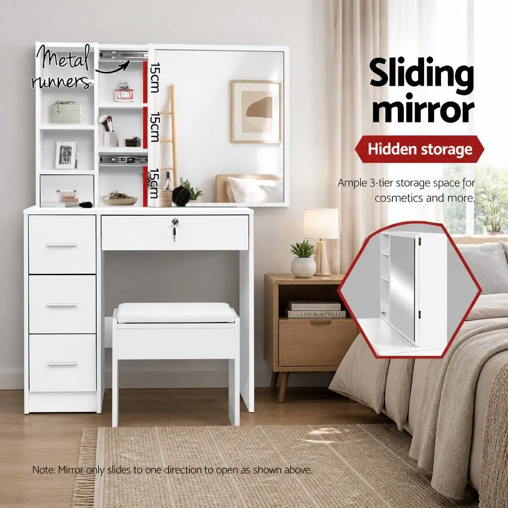 Dressing Table Stool Set Sliding Mirror White Bedroom Vanity Storage Drawers