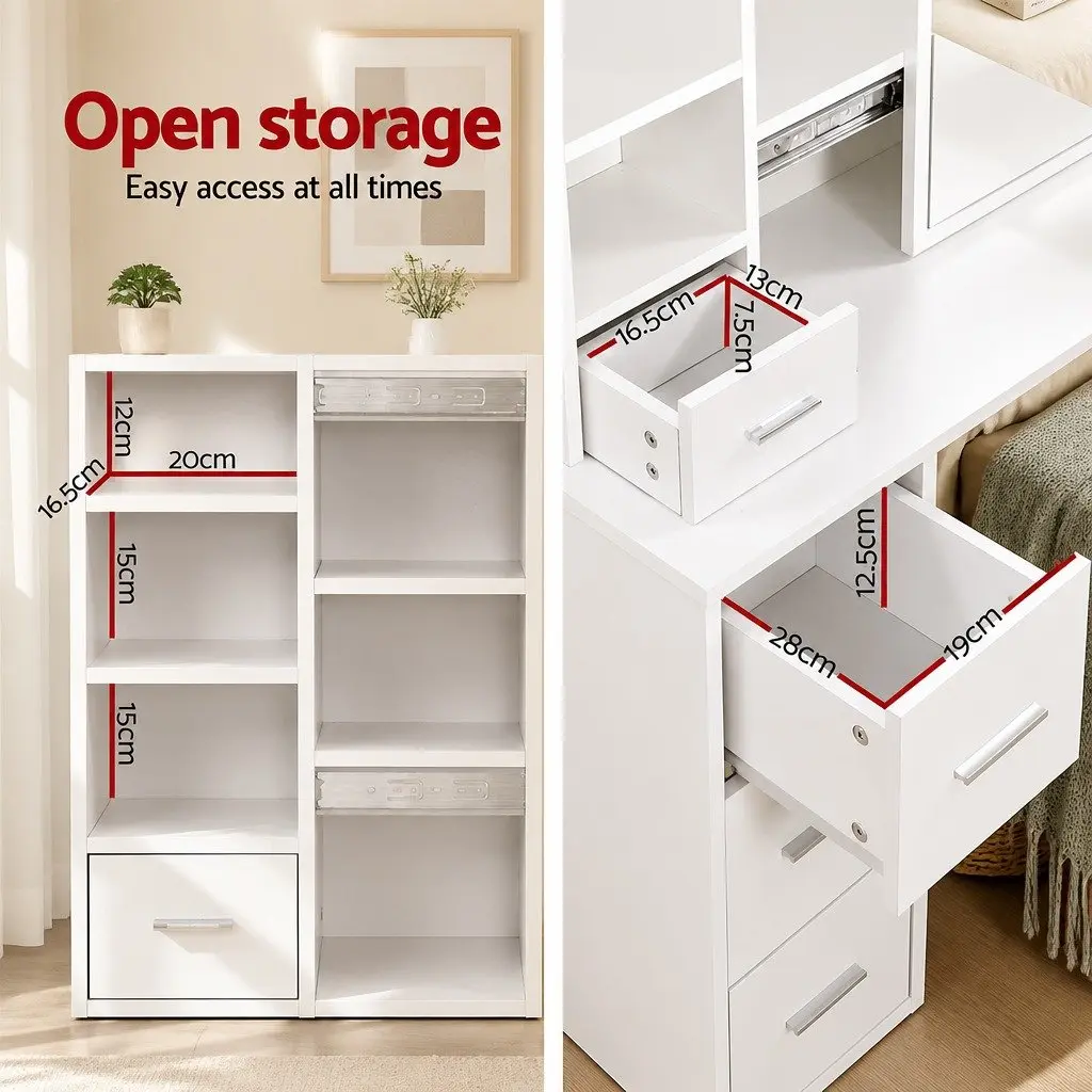 Dressing Table Stool Set Sliding Mirror White Bedroom Vanity Storage Drawers