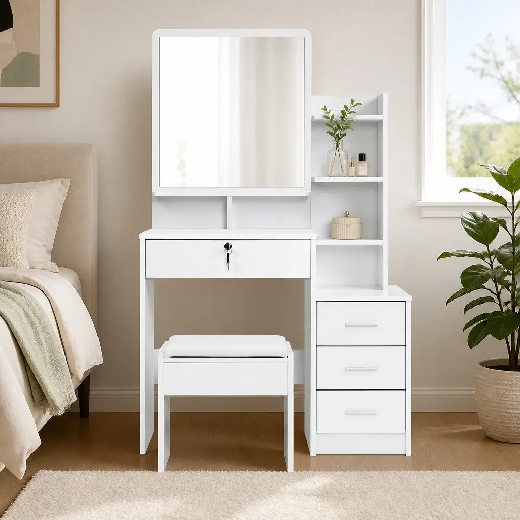 White Vanity Set with Comfort and Style