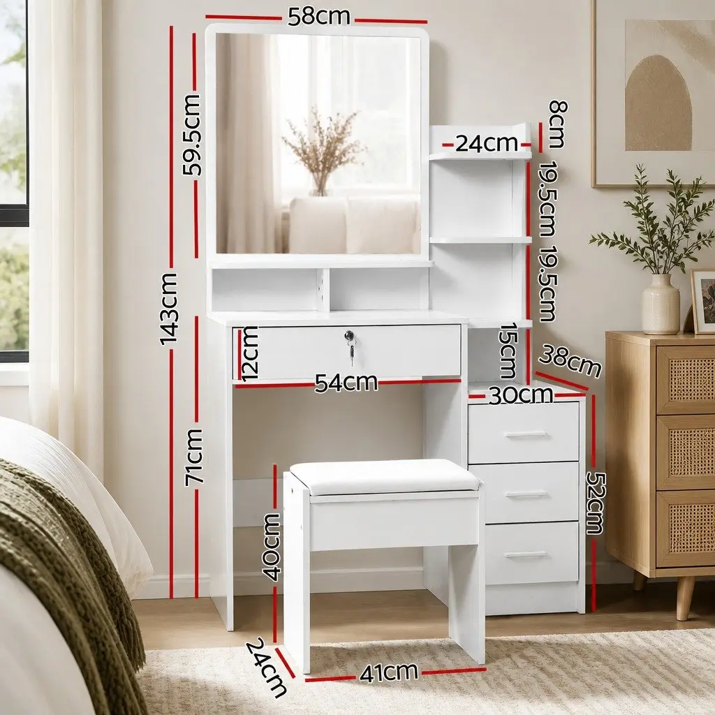 Dressing Table with Stool White 4 Drawers Vanity Makeup Dresser Storage Shelves