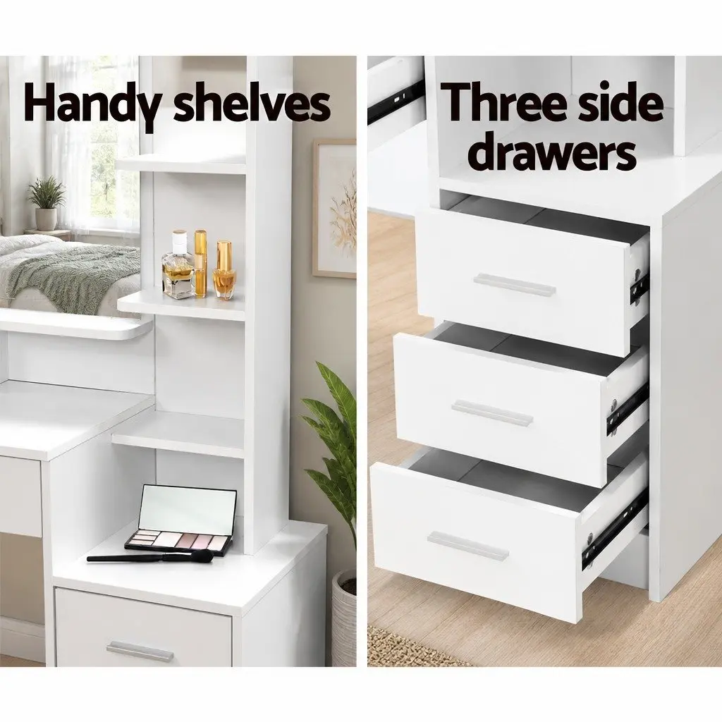 Dressing Table with Stool White 4 Drawers Vanity Makeup Dresser Storage Shelves