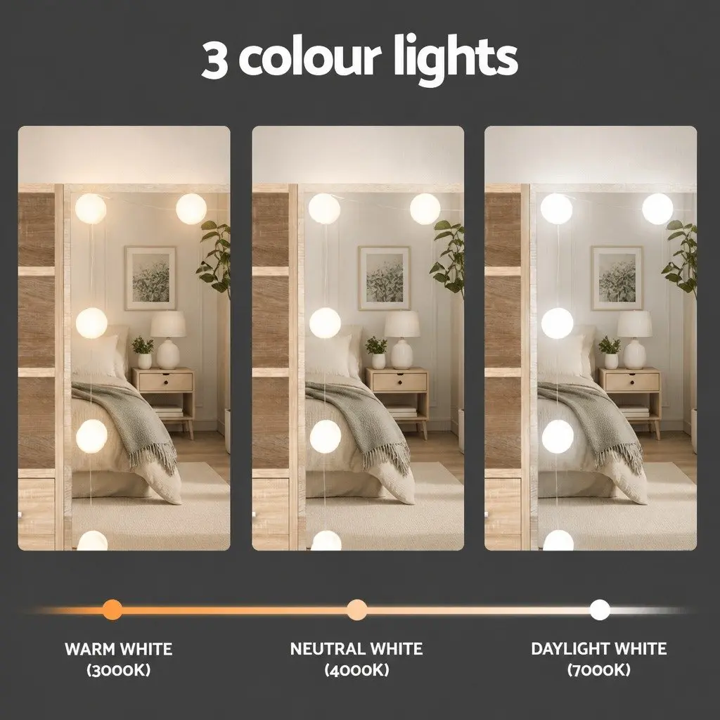 Dressing Table Set Hollywood Style LED Bulbs Large Makeup Mirror with Stool
