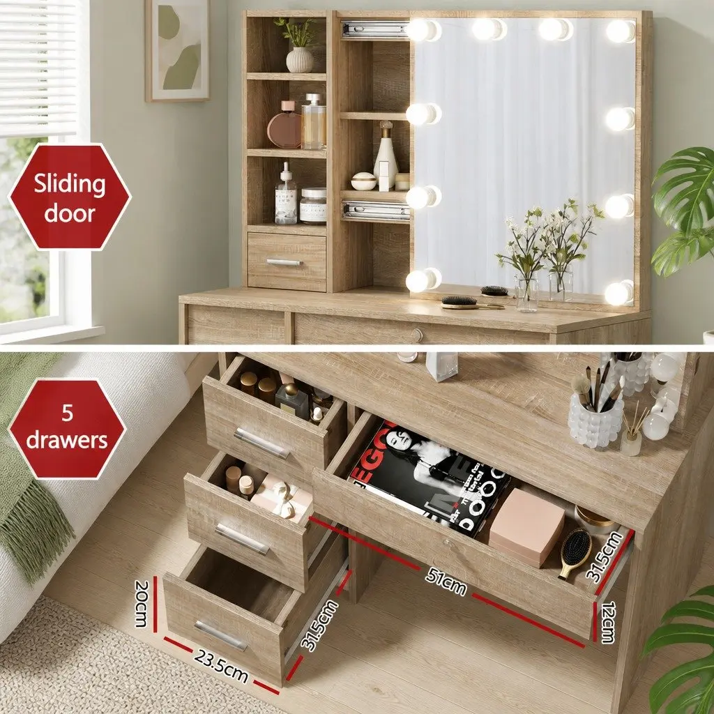 Dressing Table Set Hollywood Style LED Bulbs Large Makeup Mirror with Stool
