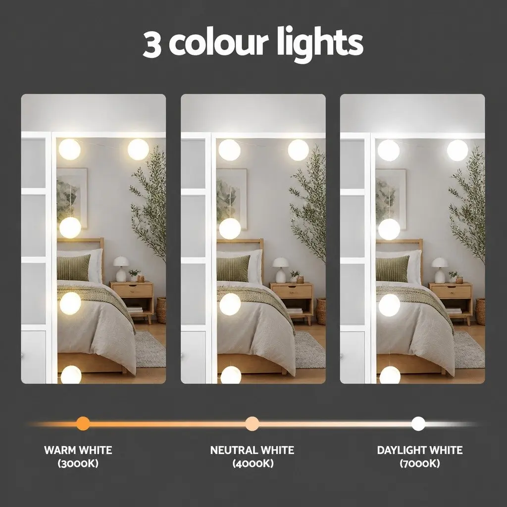 Dressing Table Set with Hollywood Mirror LED Bulbs Stool White Vanity Makeup