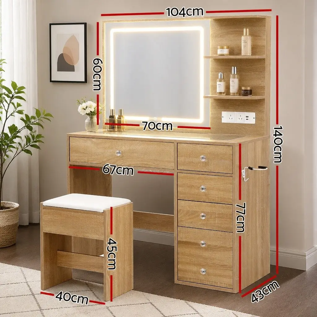 Dressing Table LED Vanity Desk Set with Stool Hollywood-style Mirror 104cm x 43cm x 140cm