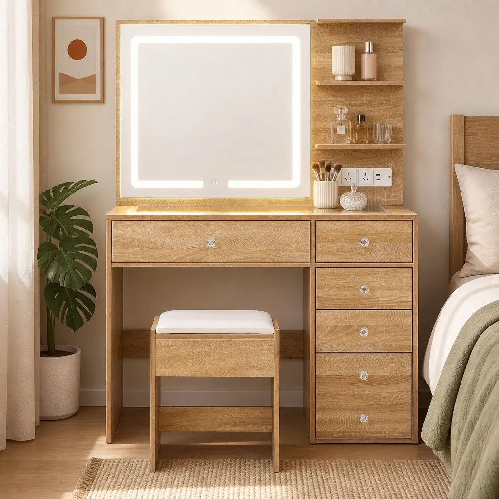 Dressing Table LED Vanity Desk Set with Stool Hollywood-style Mirror 104cm x 43cm x 140cm